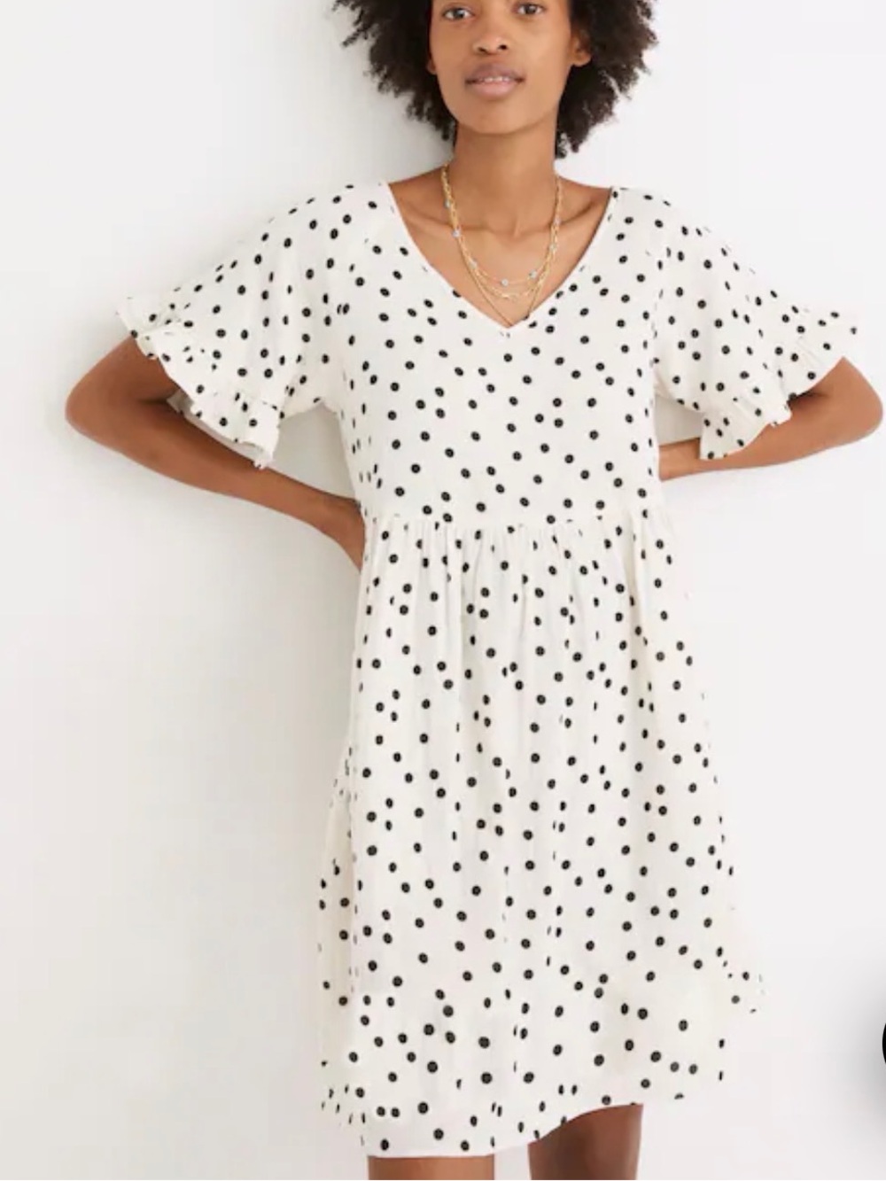White Polka Dot V‑Neck Dress